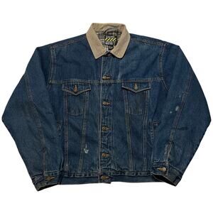 VTG Y2K 90's Big Rock Canyon Blue Corduroy Collar Denim Jean Trucker Jacket XL